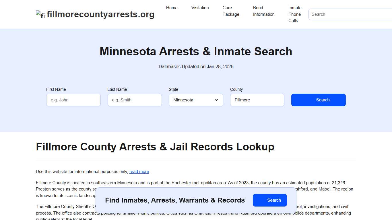 Fillmore County, MN Arrests, Warrants, Police Records Search