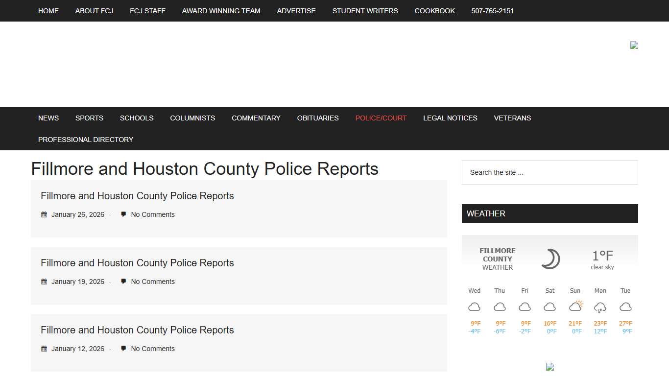 Fillmore and Houston County Police Reports